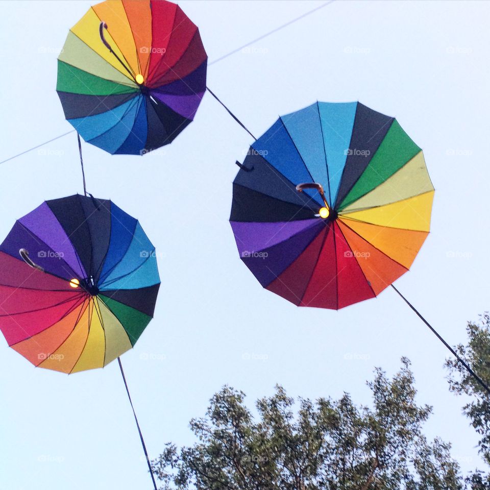 Colourful umbrella lamps