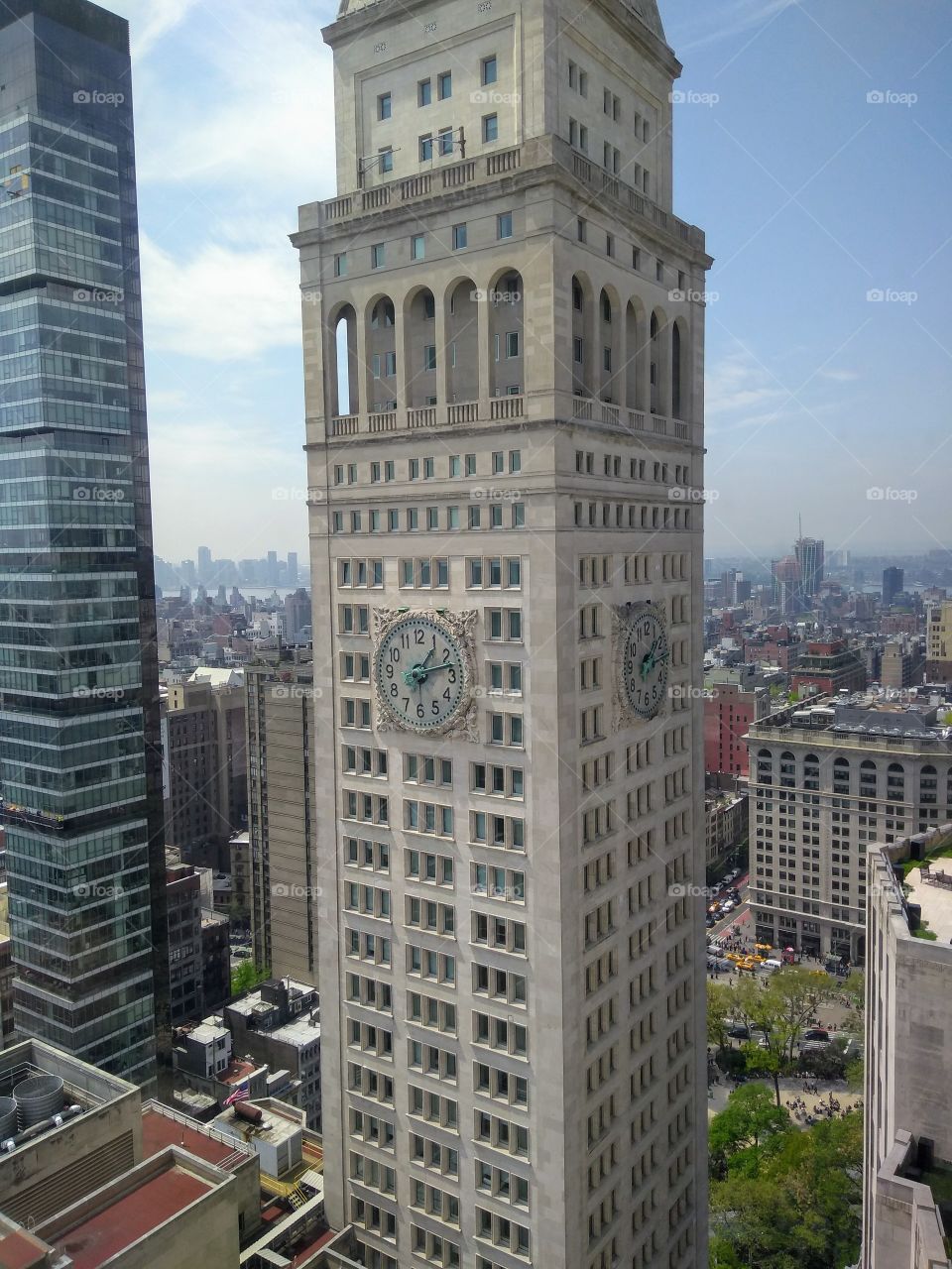 Looking out a Sony Building to Madison Square Park NYC