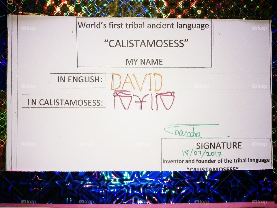 the world's famous name "DAVID" is written in the world's first tribal ancient language in the "CALISTAMOSESS".