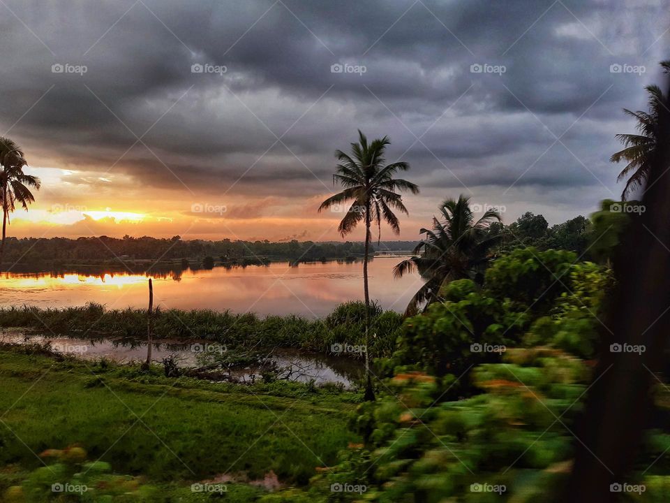 Sunset on a moving train