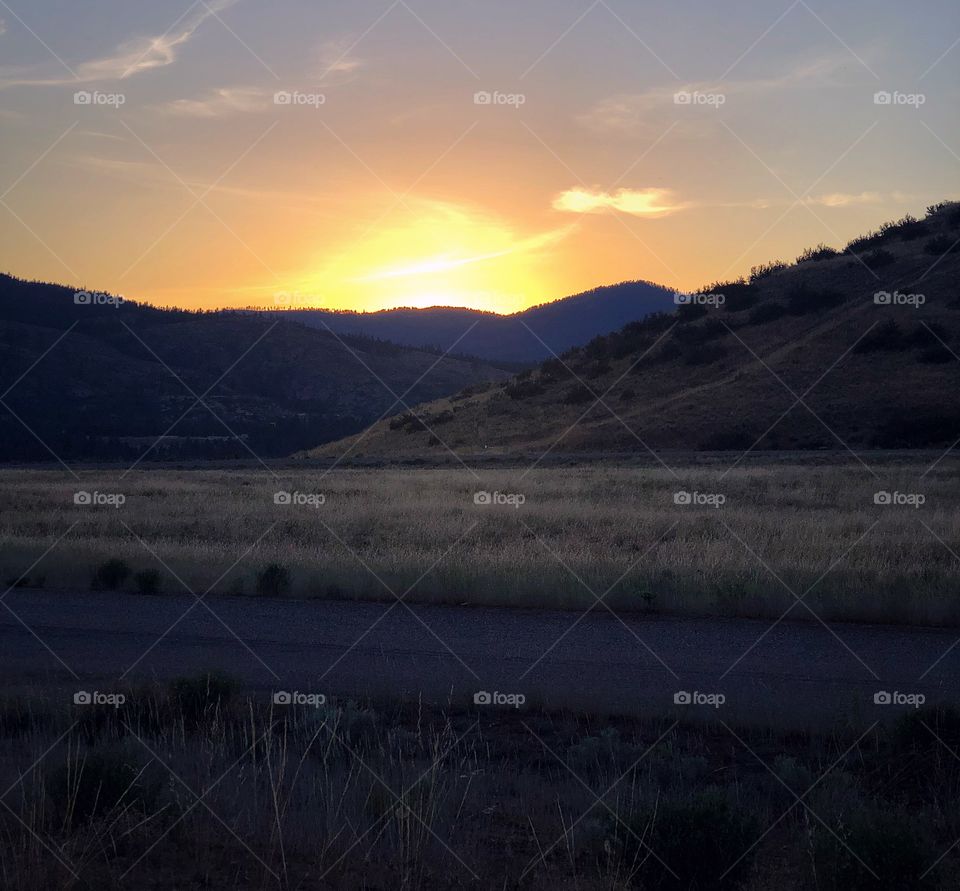 Sunset and rolling hills