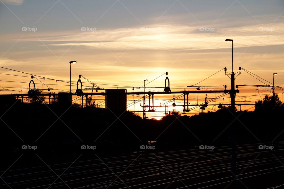 Sunset over the train station