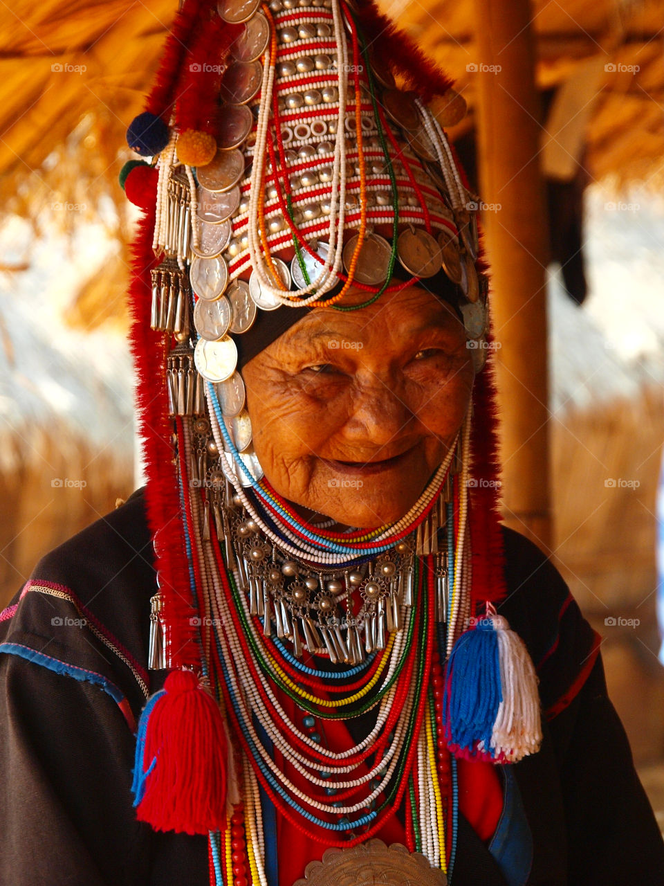 An elderly akha indigenous woman in the North of Thailand