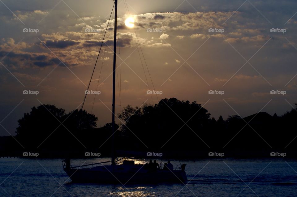 Sailboat at dusk in Chesapeake Bay, Virginia 