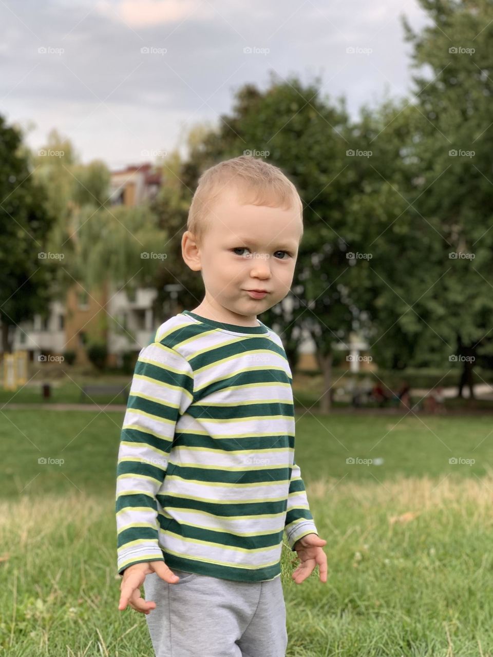 Funny toddler, kid portrait, child in summer