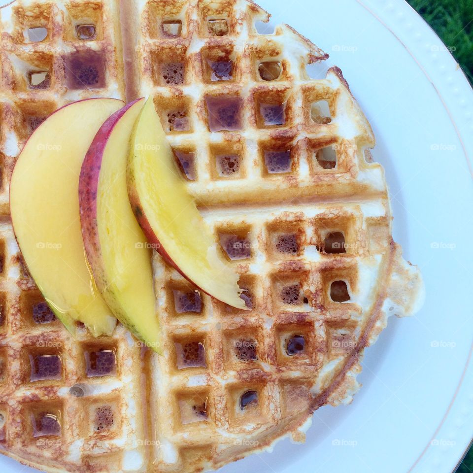 Protein Waffles topped with Peach