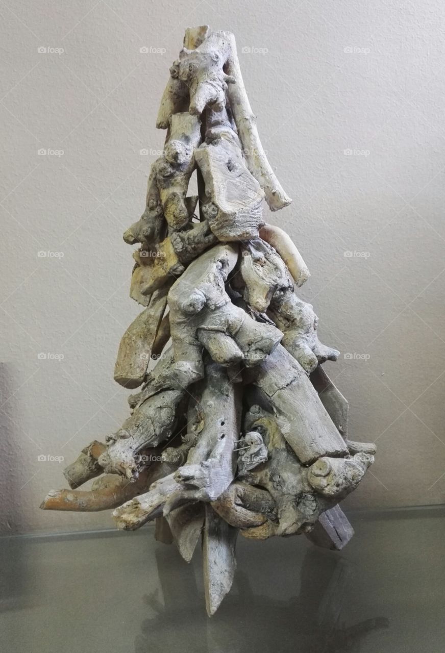 wooden christmas tree on a table