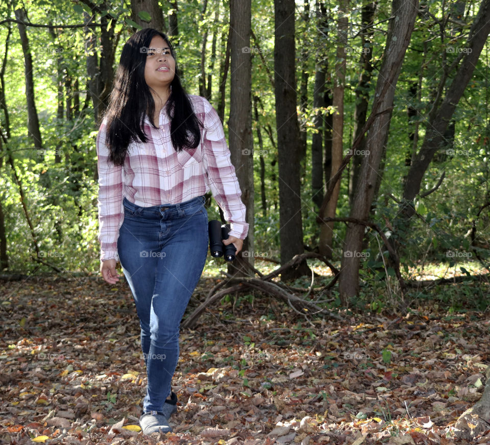 Girl hiking during autumn 