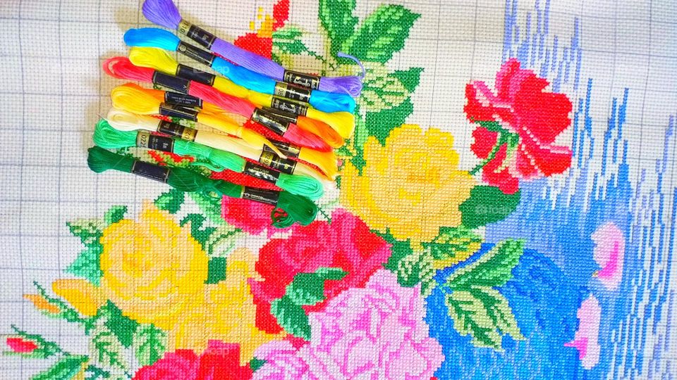 Cross stitching with multicolored threads DYI and crafts - Anchor threads