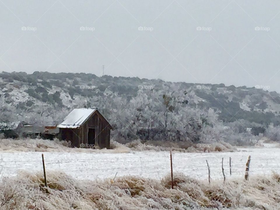 Barn in the Snow. West Texas barn in the snow.
