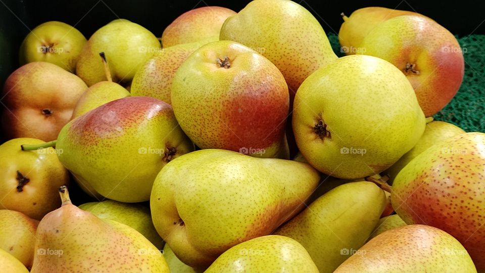 Ambrosial luscious juicy teardrop shaped pears.