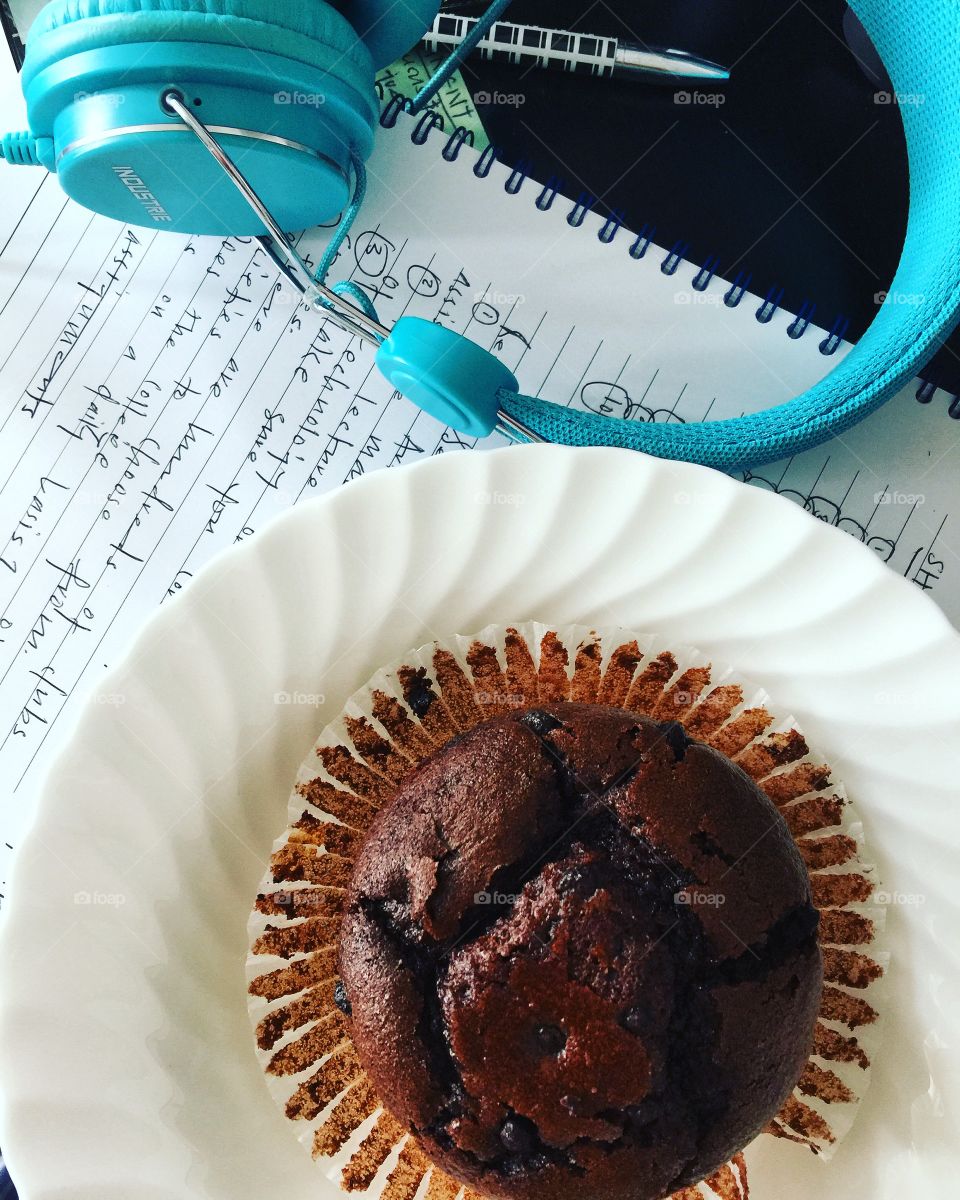 Good morning with double choc chip muffin 