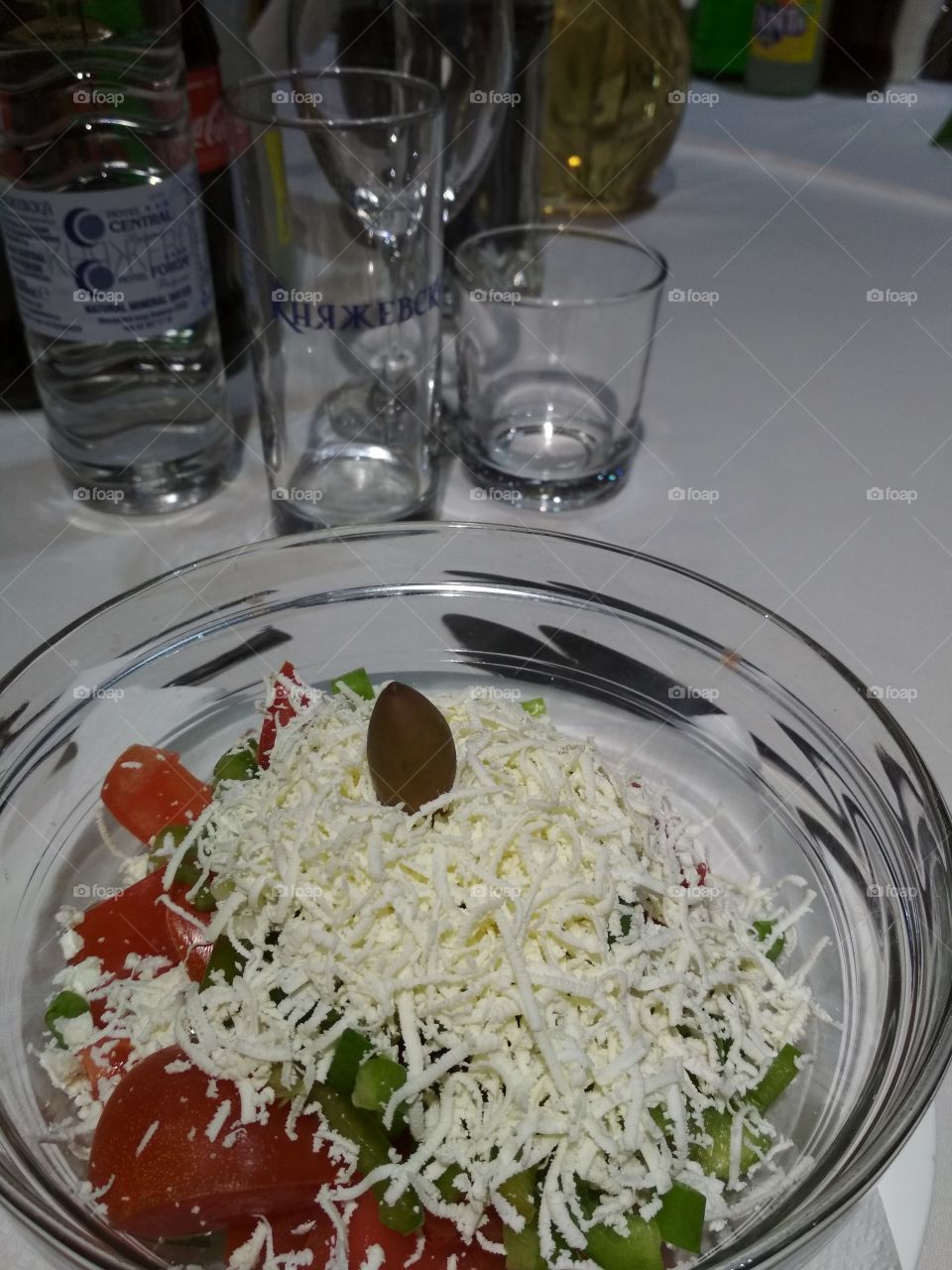Salad and glasses for party