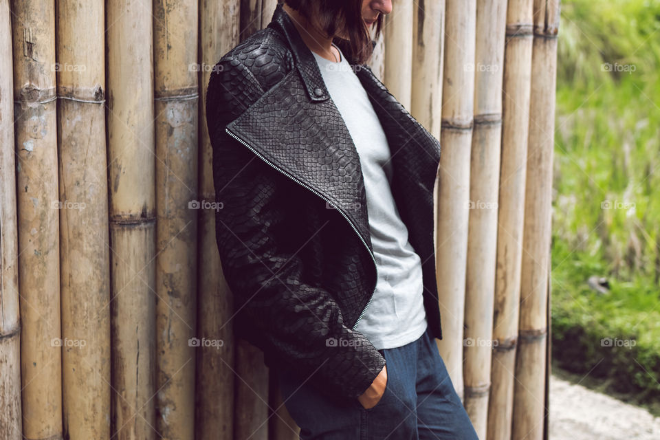 fashionable python leather jacket.