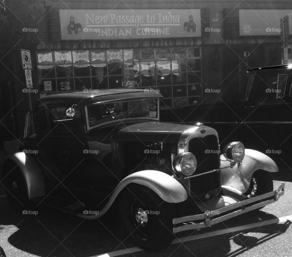 Black and White photo of a classic Car
