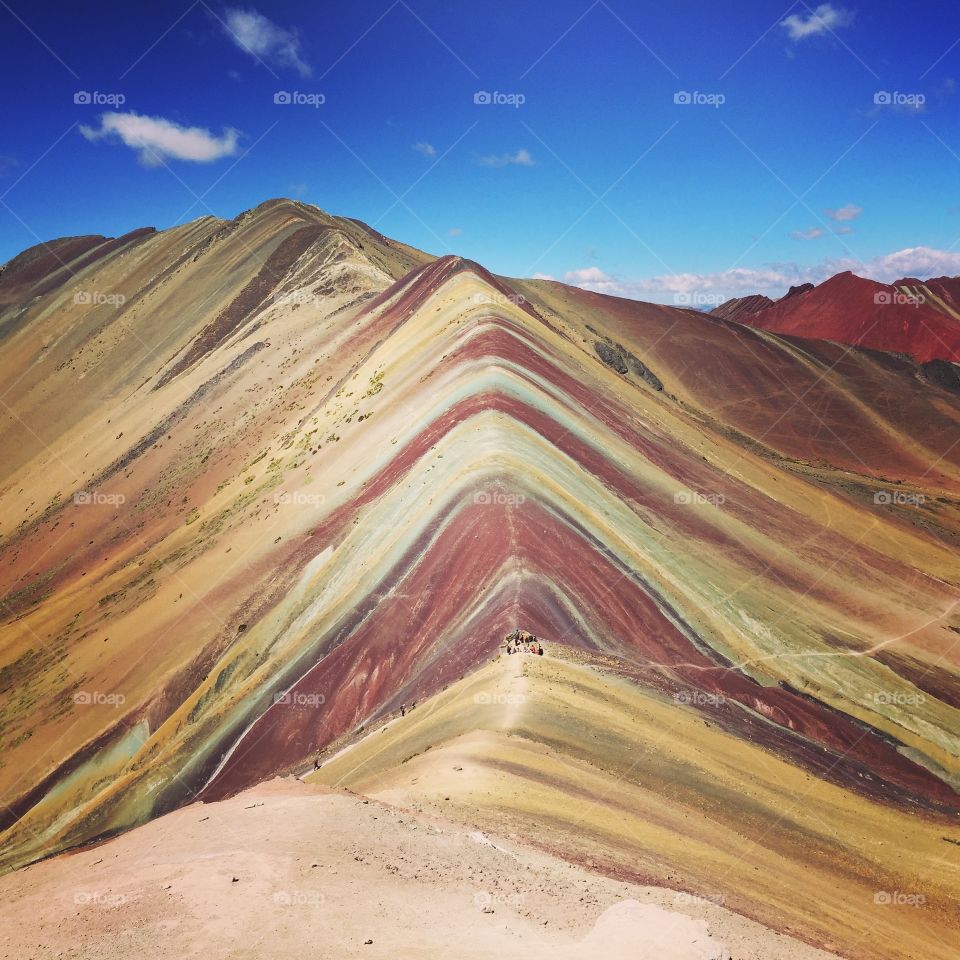 An incredible view overlooking Rainbow Mountain outside Cusco, Peru