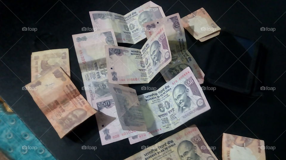 indian currency 50 rupees note & ten rupees note