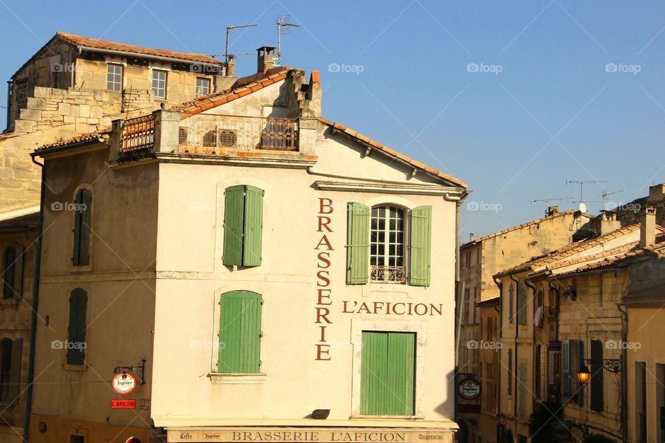 Brasserie . A dilapidated brasserie in Avignon, France 