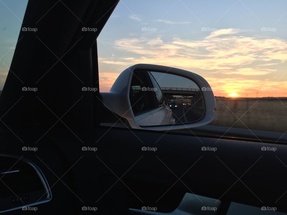 Sunset at car