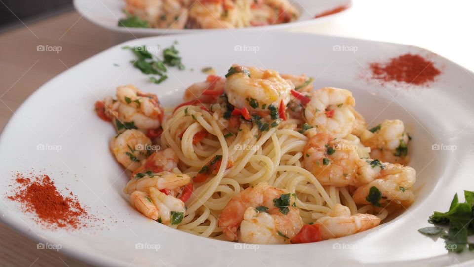 Delicious fried seafood noodles with shrimp
