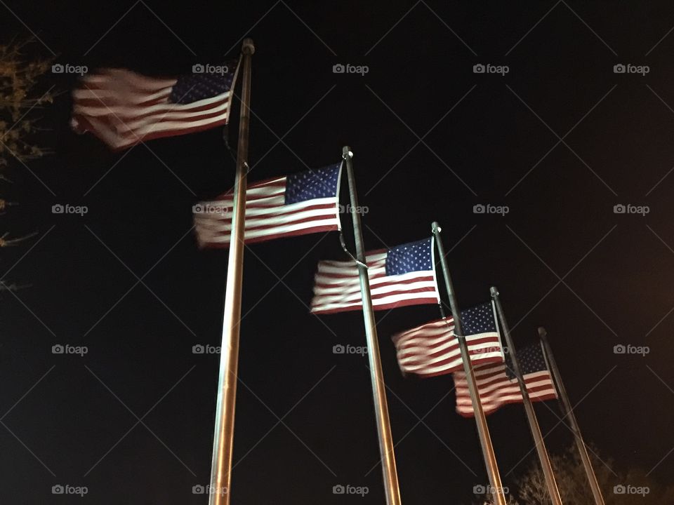 American Flags at Night 