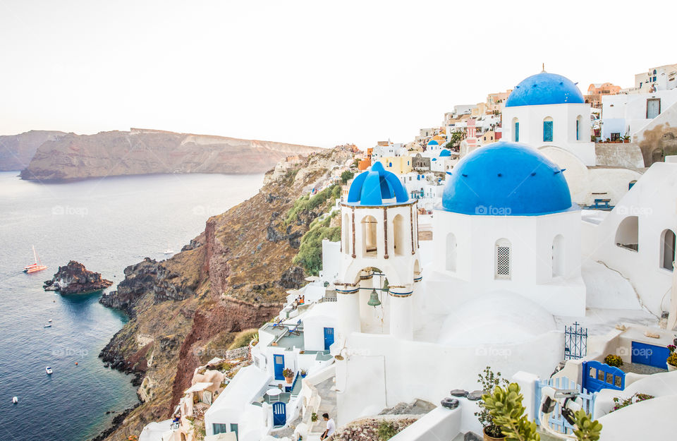 Church In Blue And White In Famous Greek Island Santorini In Cyclades
