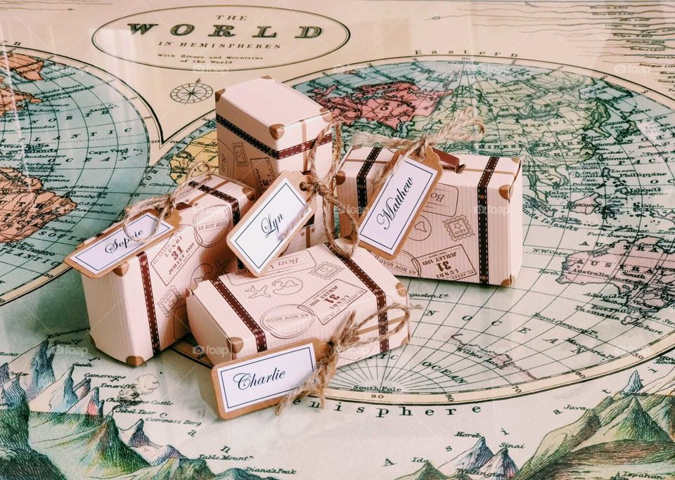 Cute travel themed wedding favours 