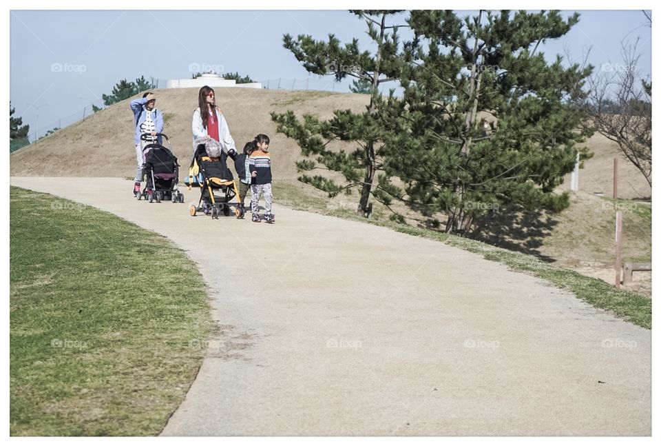 Japanese family in public park