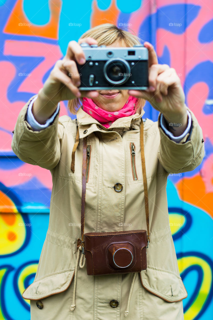 girl with retro camera