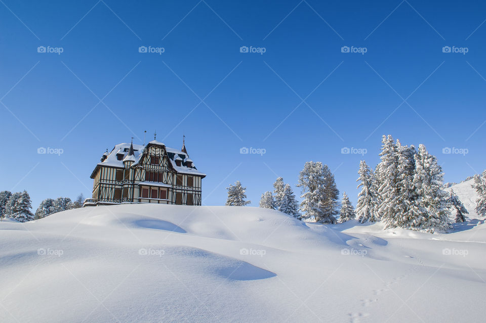 castle in a snow covered landscape 
