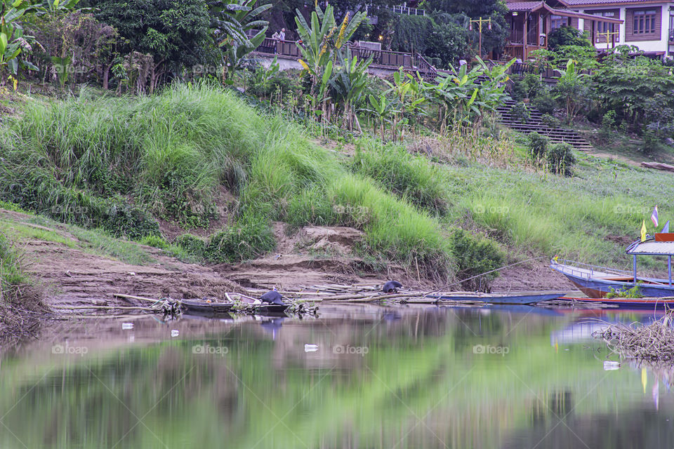 The boat pier park on the Mekong River at Chiangkhan Loei in Thailand.