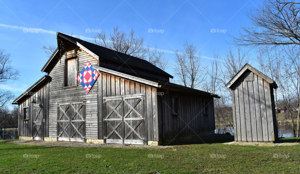 Rustic barn with Amish quilt