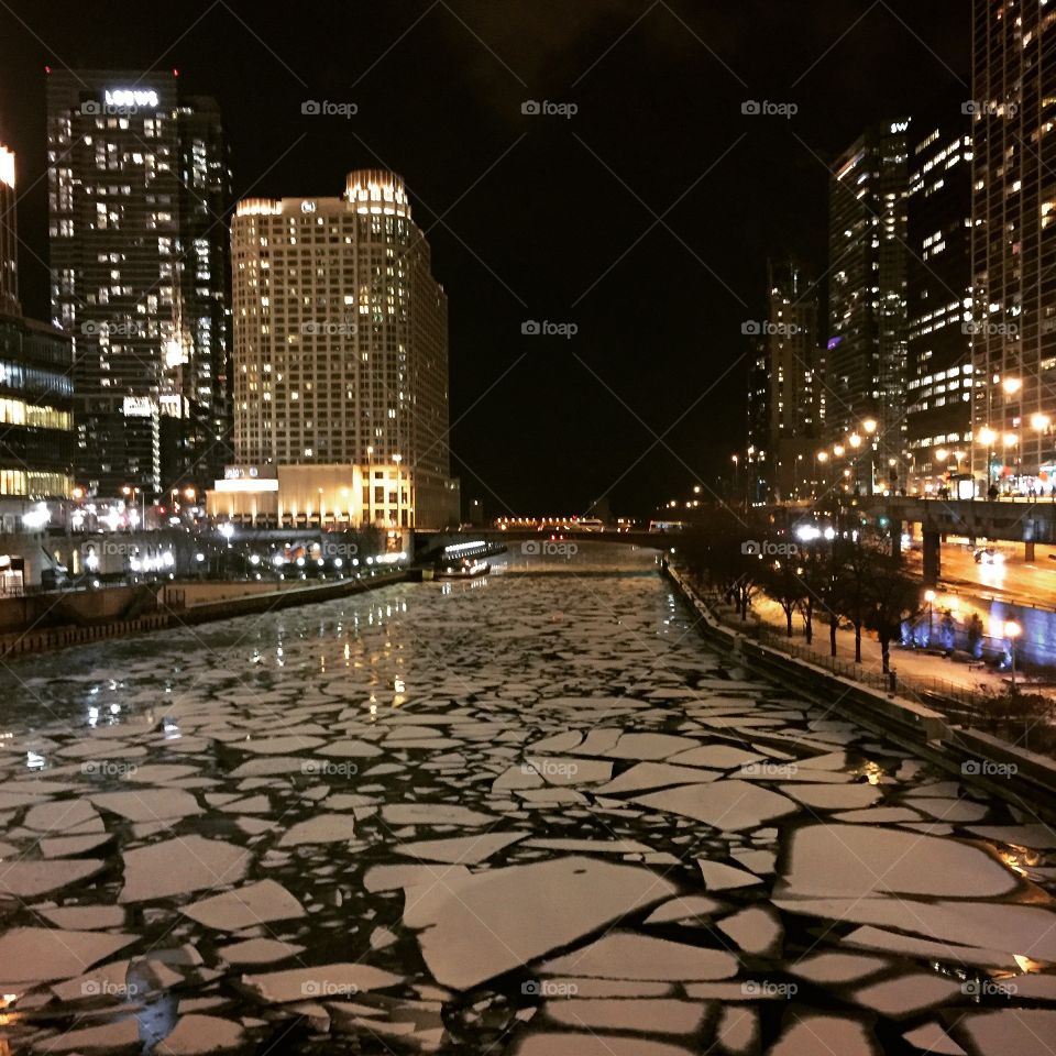 Chicago River with Ice