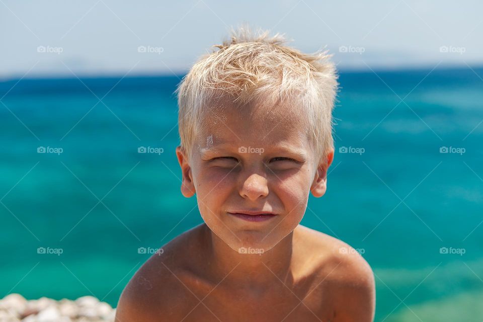 ultra blonde hair boy's portrait