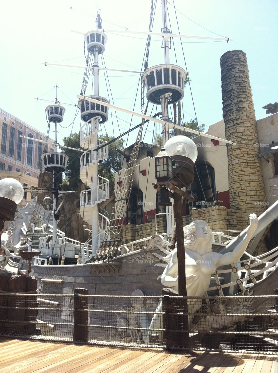 One of the beautifully crafted ships which greets guests on the property of the Treasure Island Hotel in Vegas