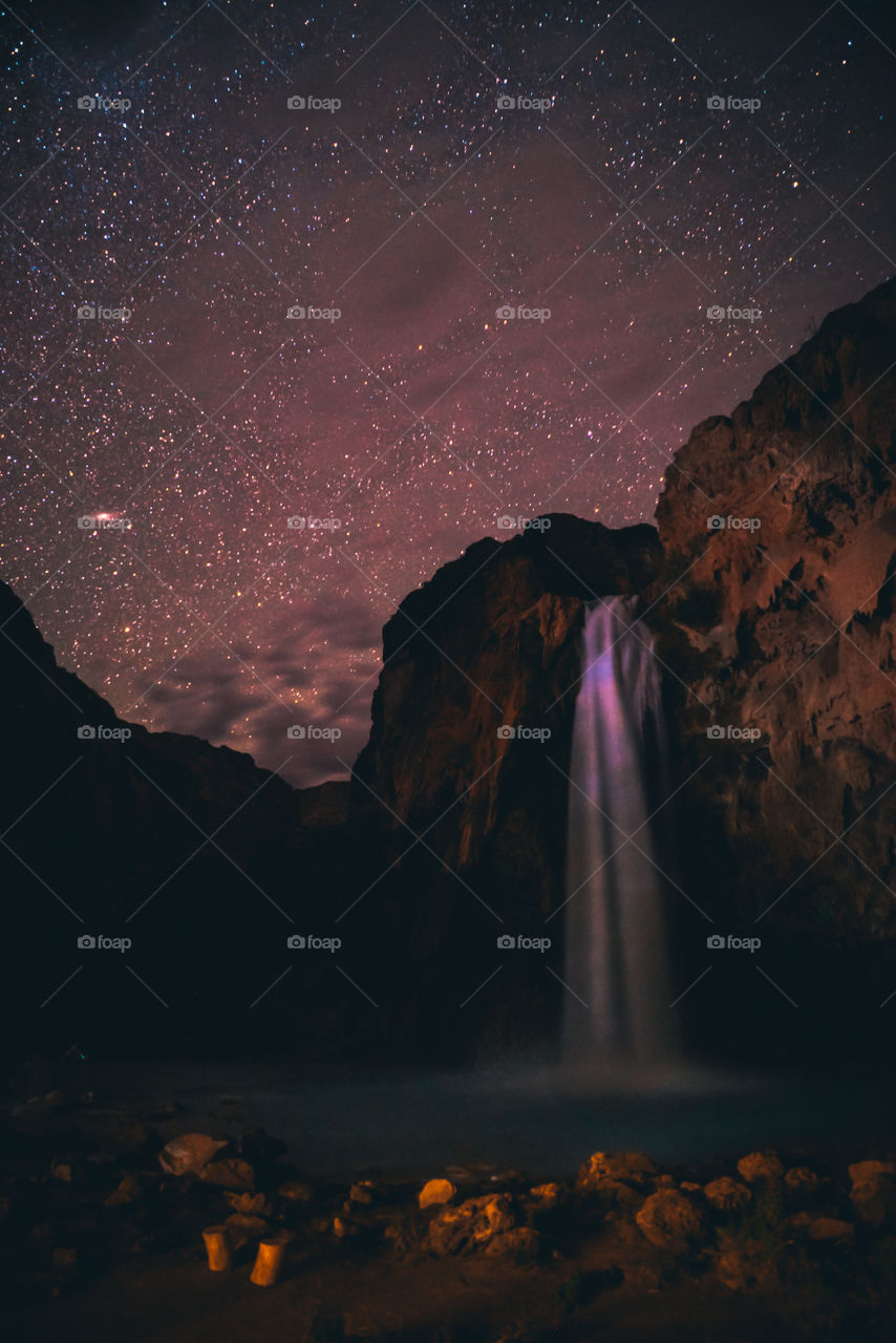 This was shot around 1am at Supai. Tried light painting the waterfall to make it visible. 