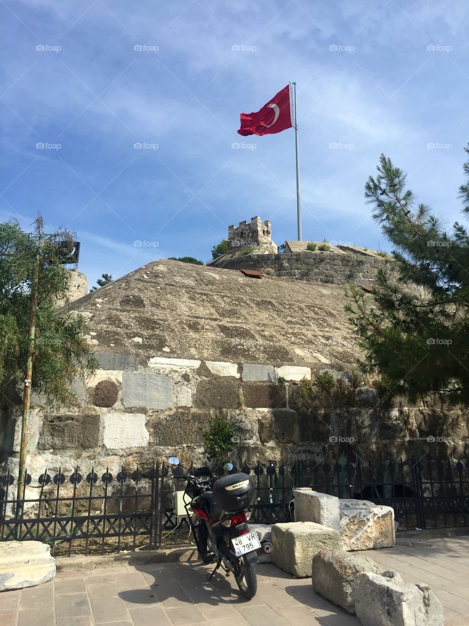 Motorcycle parked near Bodrum Castle