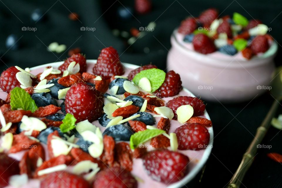 Breakfast smoothie in bowl