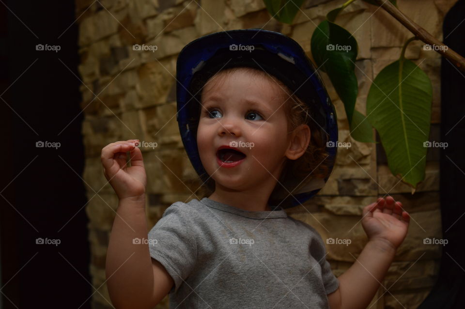 Happy kid with unique helmet