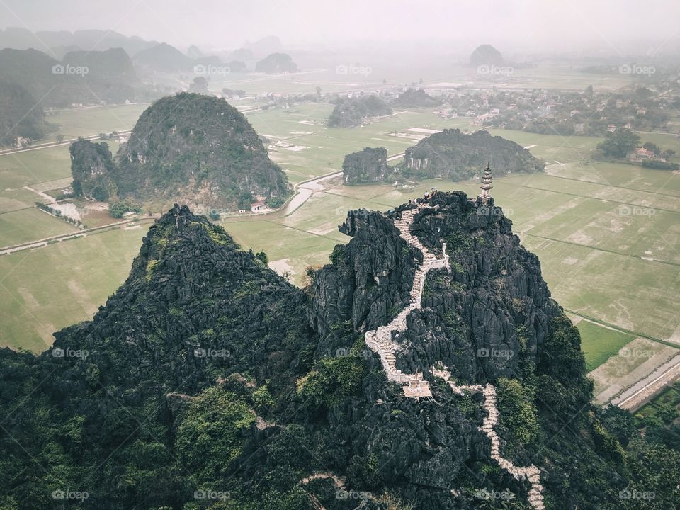 Amazing view over mountains and rice paddies in Vietnam