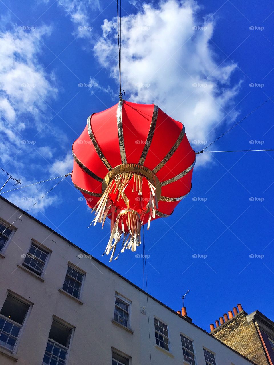 Low angle view of lantern in china town