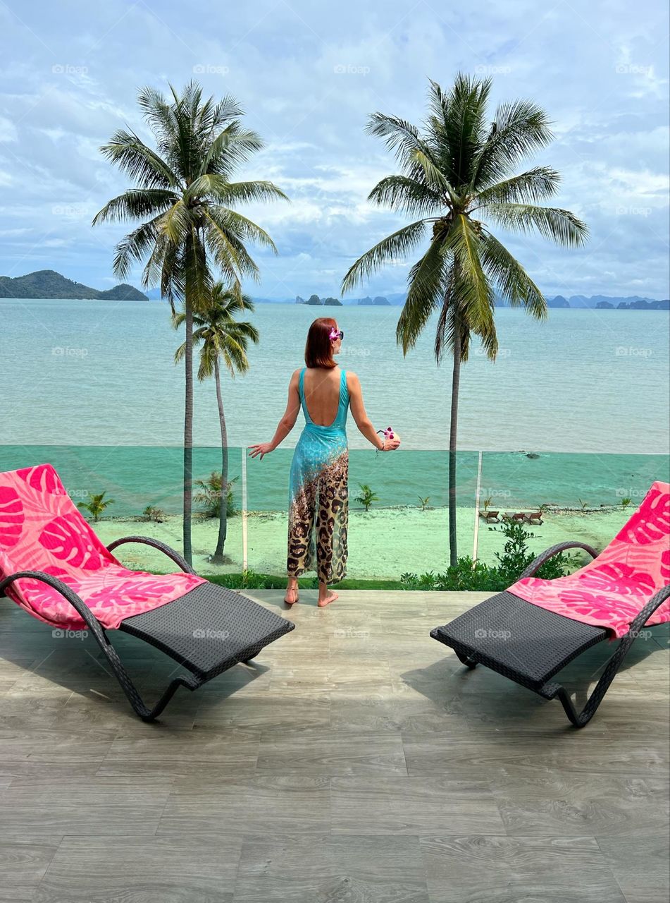 Thailand. Love travel. Vacation time. Holiday season. Woman and sea.