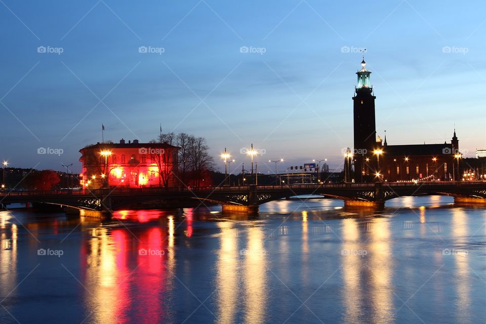 Stockholm night, city hall, Sweden