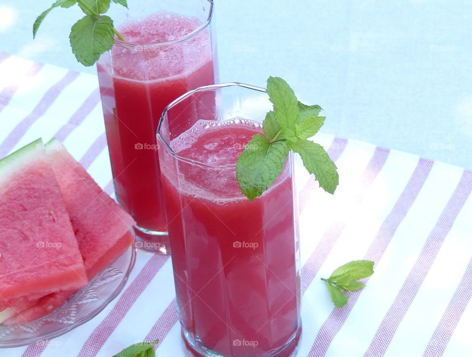 Fresh homemade watermelon and mint juice 