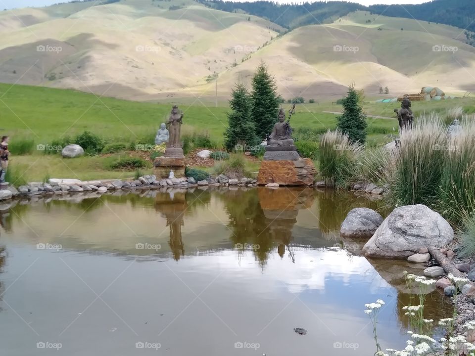 A tranquil pond at the Temple of a Thousand Buddhas, in Missoula, MT !! 😊