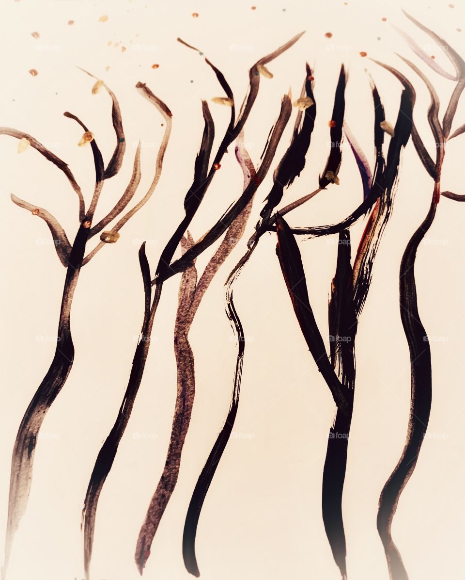 Art work painting of black trees in the forest 