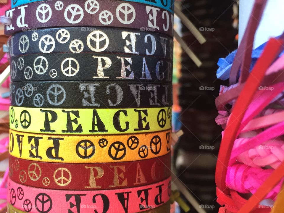 Peace written on bracelets
