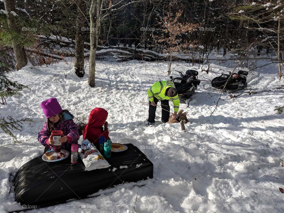 snowmobiling and a cookout