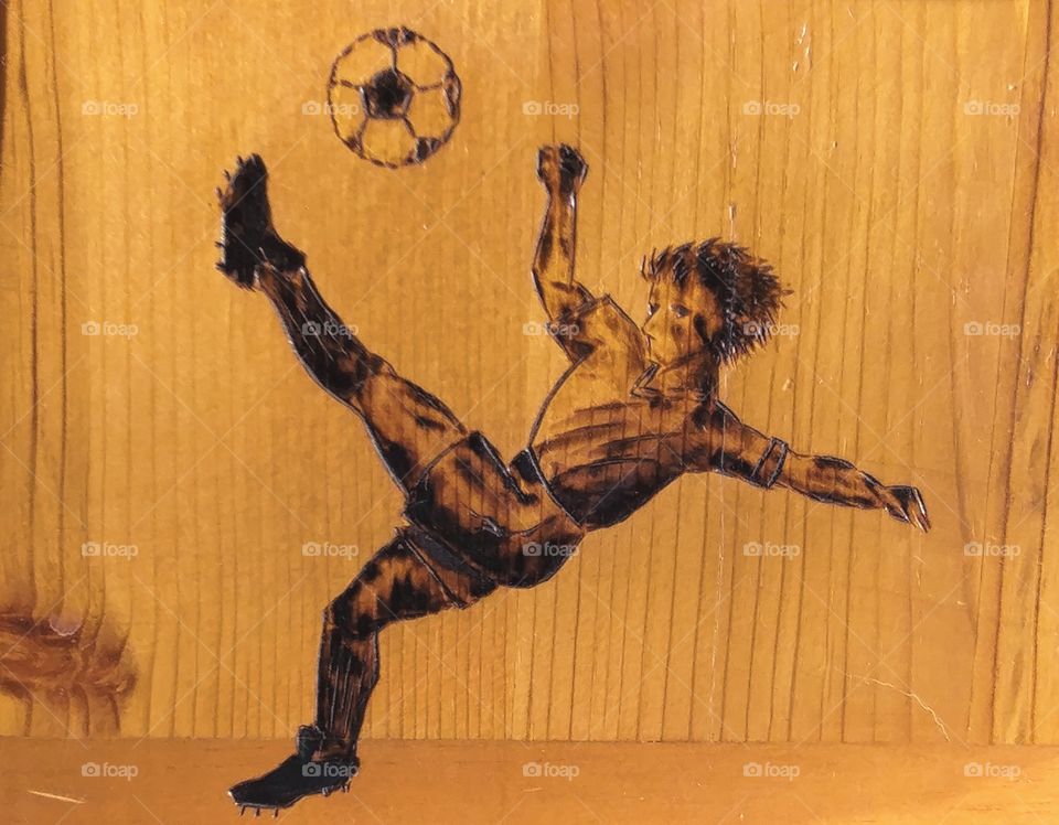 Woodburned Soccer Player