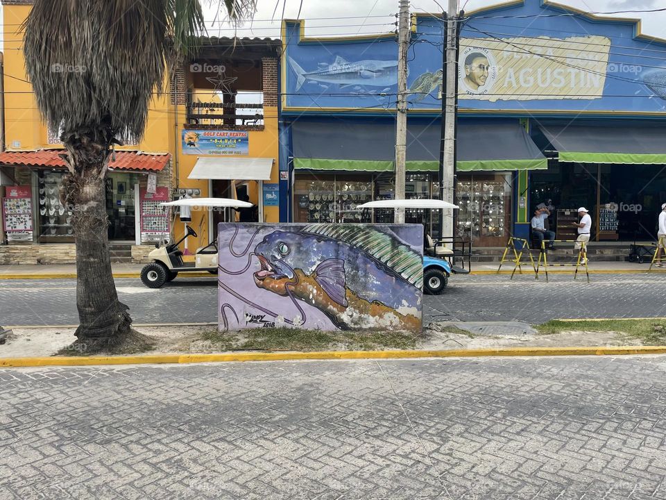 Fish mural on the street of Isla Mujeres, Mexico.